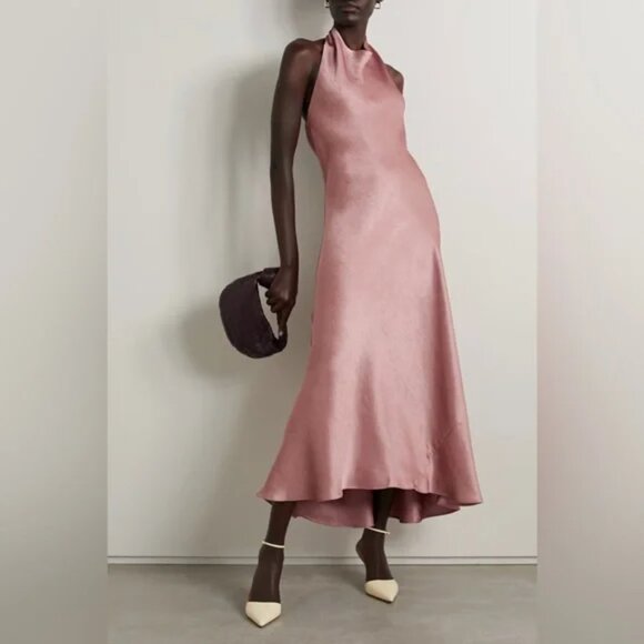 Vince Dresses & Skirts - VINCE Halter Backless Cowl Neck Biased Midi Fit Flare Dress NWT